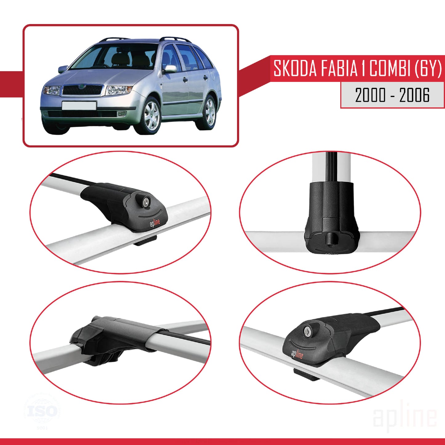 Compatible avec Skoda Fabia (6Y) Break  2000-2006 ACE-1 Barres de Toit Railing Porte-Bagages de Voiture Gris Aluminium 2 Barres