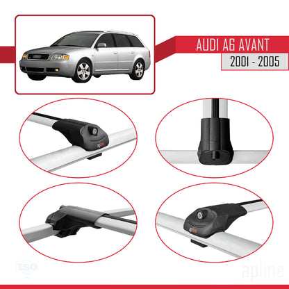 Compatible avec Audi A6 Avant 2001-2005 ACE-1 Barres de Toit Railing Porte-Bagages de Voiture Gris Aluminium 3 Barres