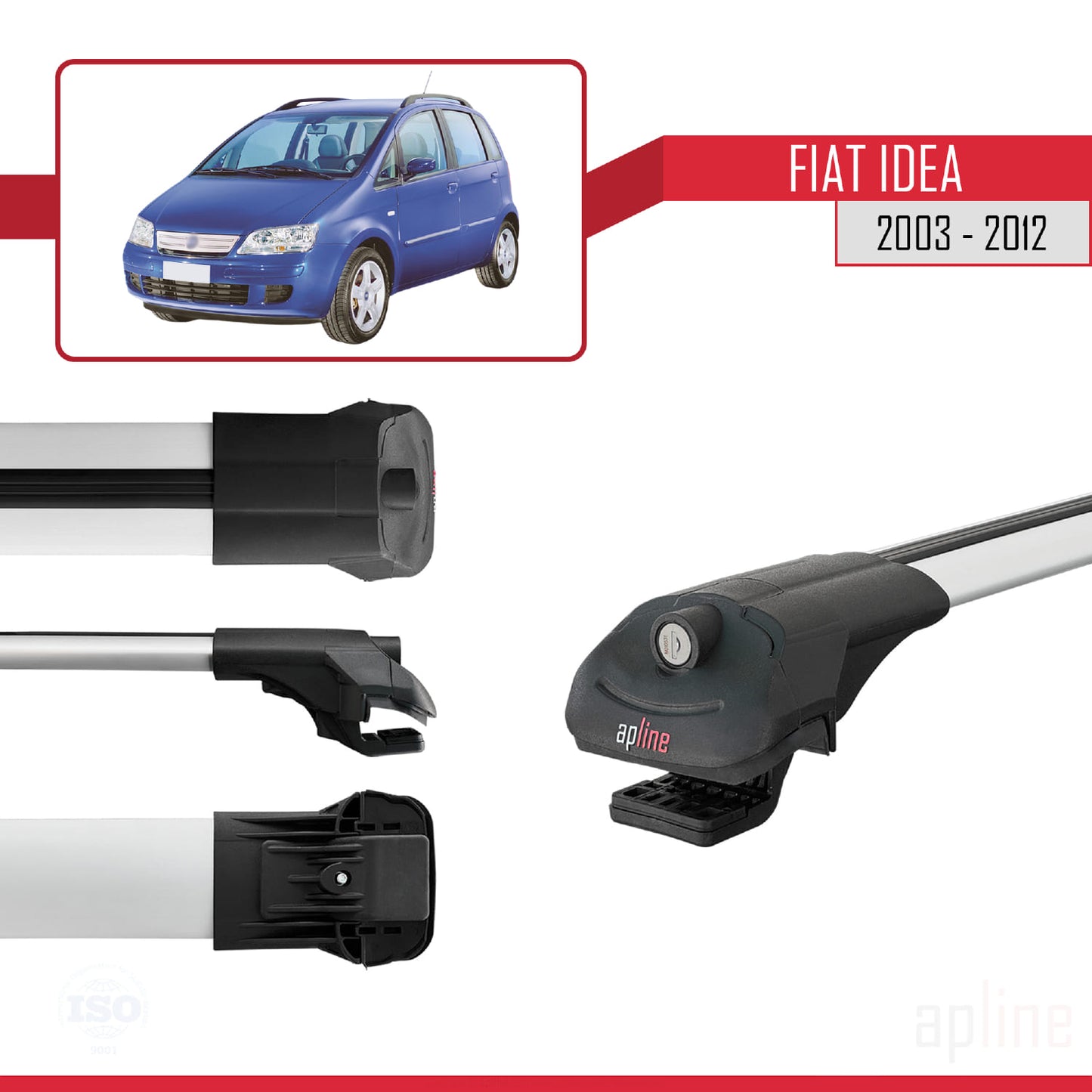 Compatibile con Fiat Idea 2003-2012 ACE-1 Barre portatutto per auto Portapacchi Alluminio Grigio 2 Barre
