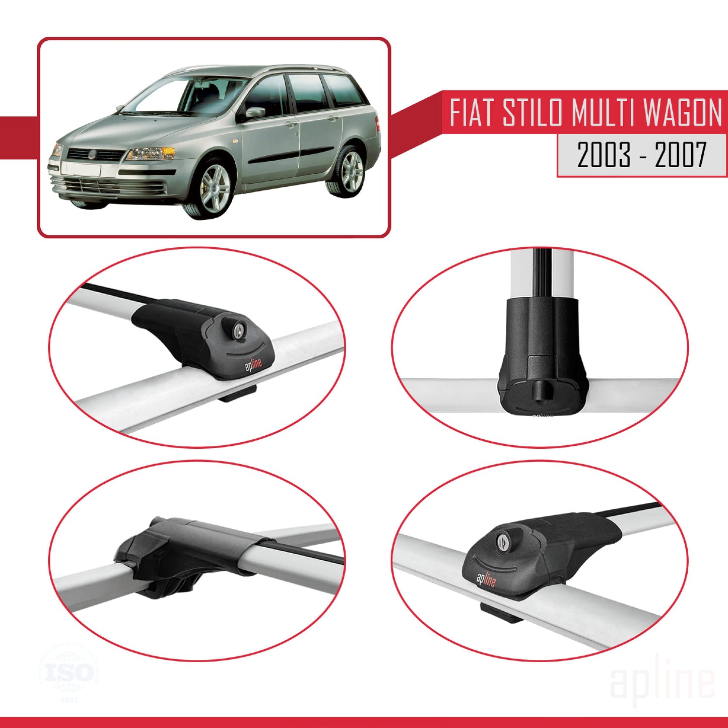 Compatibile con Fiat Stilo Multi Wagon 2003-2007 ACE-1 Barre Portatutto Portapacchi Auto Alluminio Grigio 3 Barre