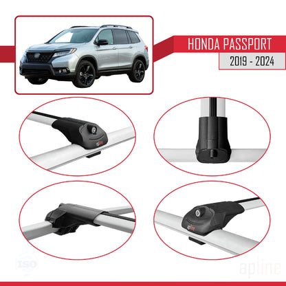 Compatible avec Honda Passport 2019-2024 ACE-1 Barres de Toit Railing Porte-Bagages de Voiture Gris Aluminium 3 Barres