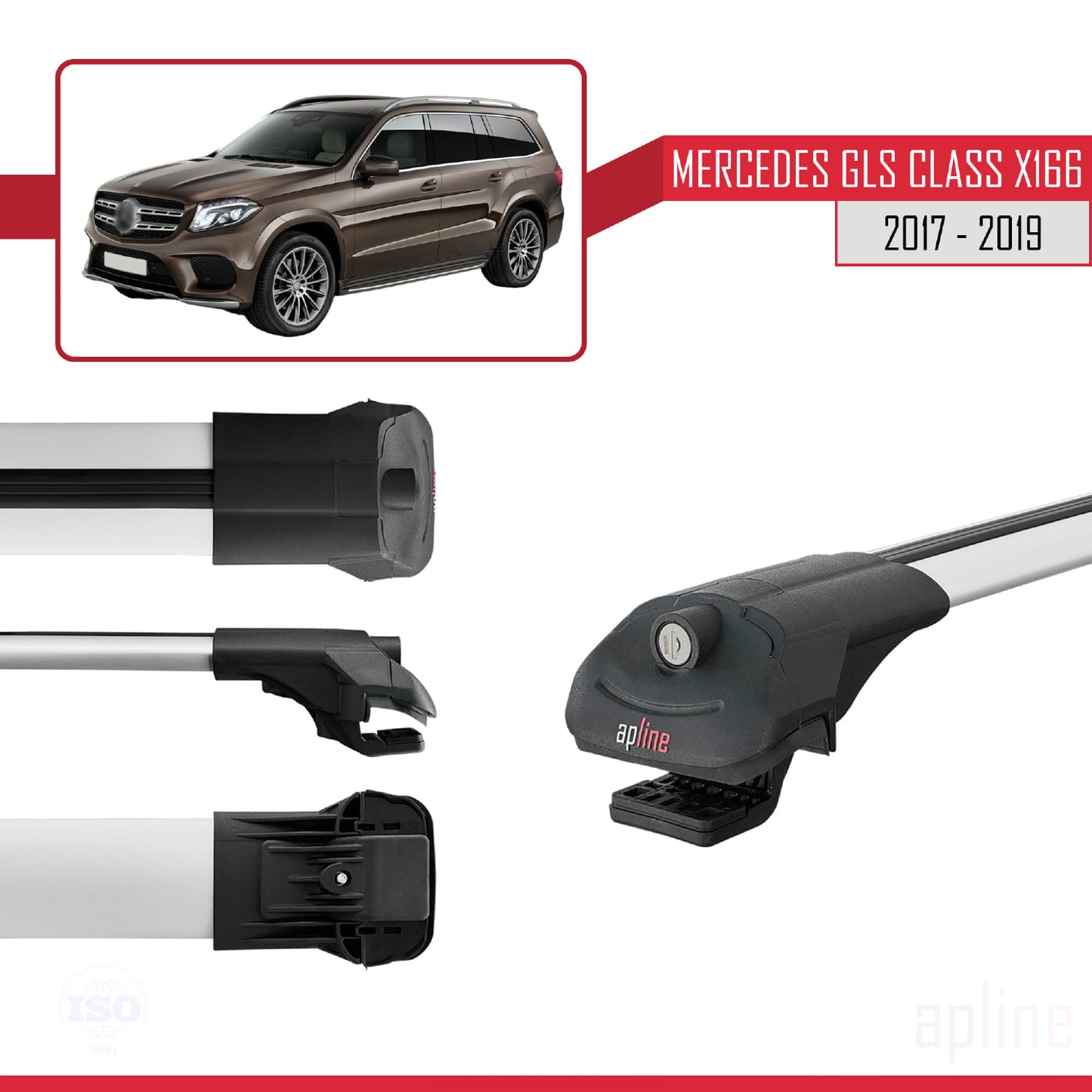Compatible con Mercedes GLS Class X166 2017-2019 ACE-1 Barras de Techo Auto Portaequipajes Barras Transversales Gris Aluminio 2 Barras