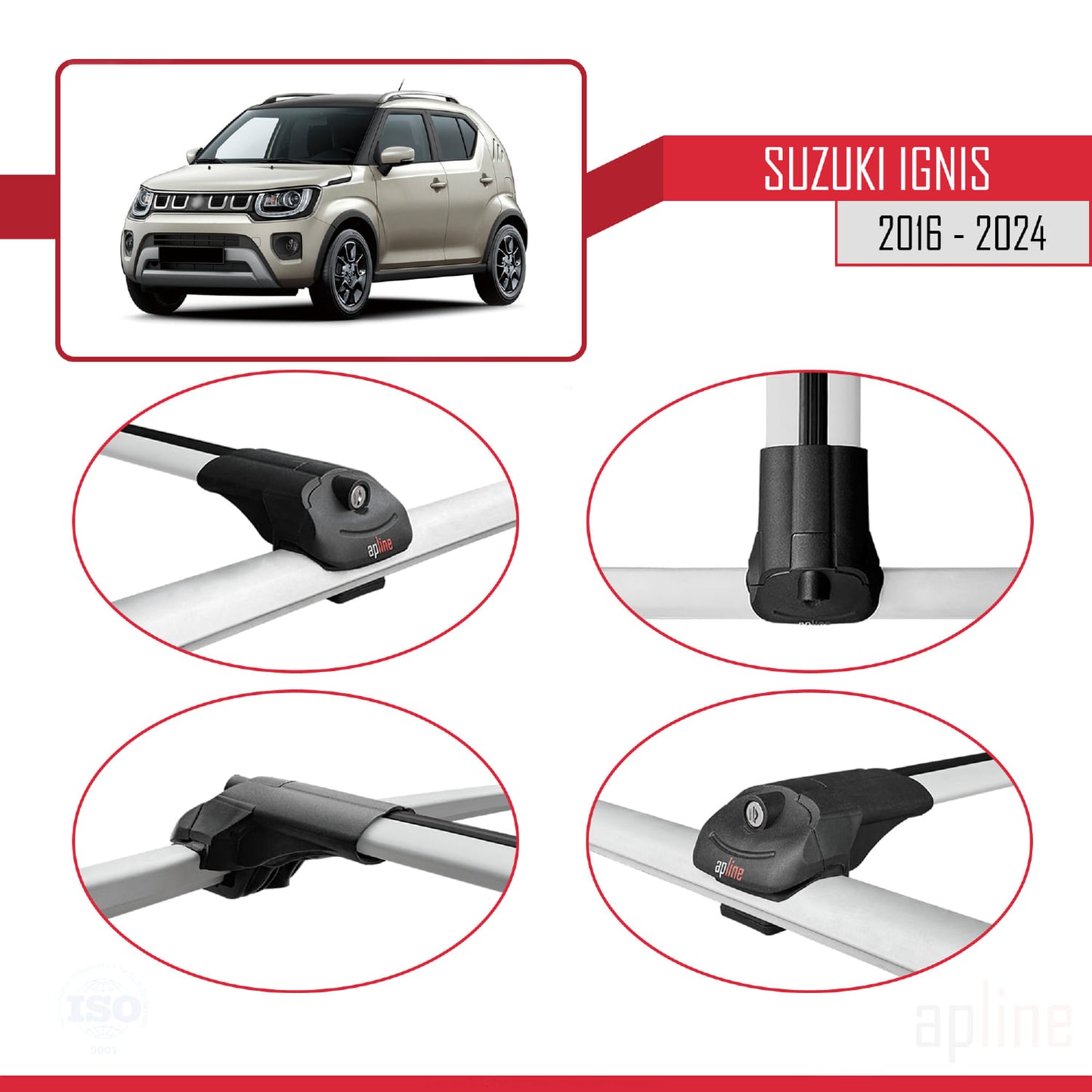 Compatible avec Suzuki Ignis 2016-2024 ACE-1 Barres de Toit Railing Porte-Bagages de Voiture Gris Aluminium 2 Barres