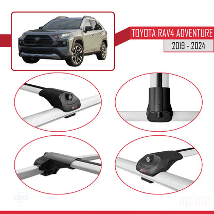 Compatible avec Toyota RAV4 Adventure 2019-2024 ACE-1 Barres de Toit Railing Porte-Bagages de Voiture Gris Aluminium 3 Barres