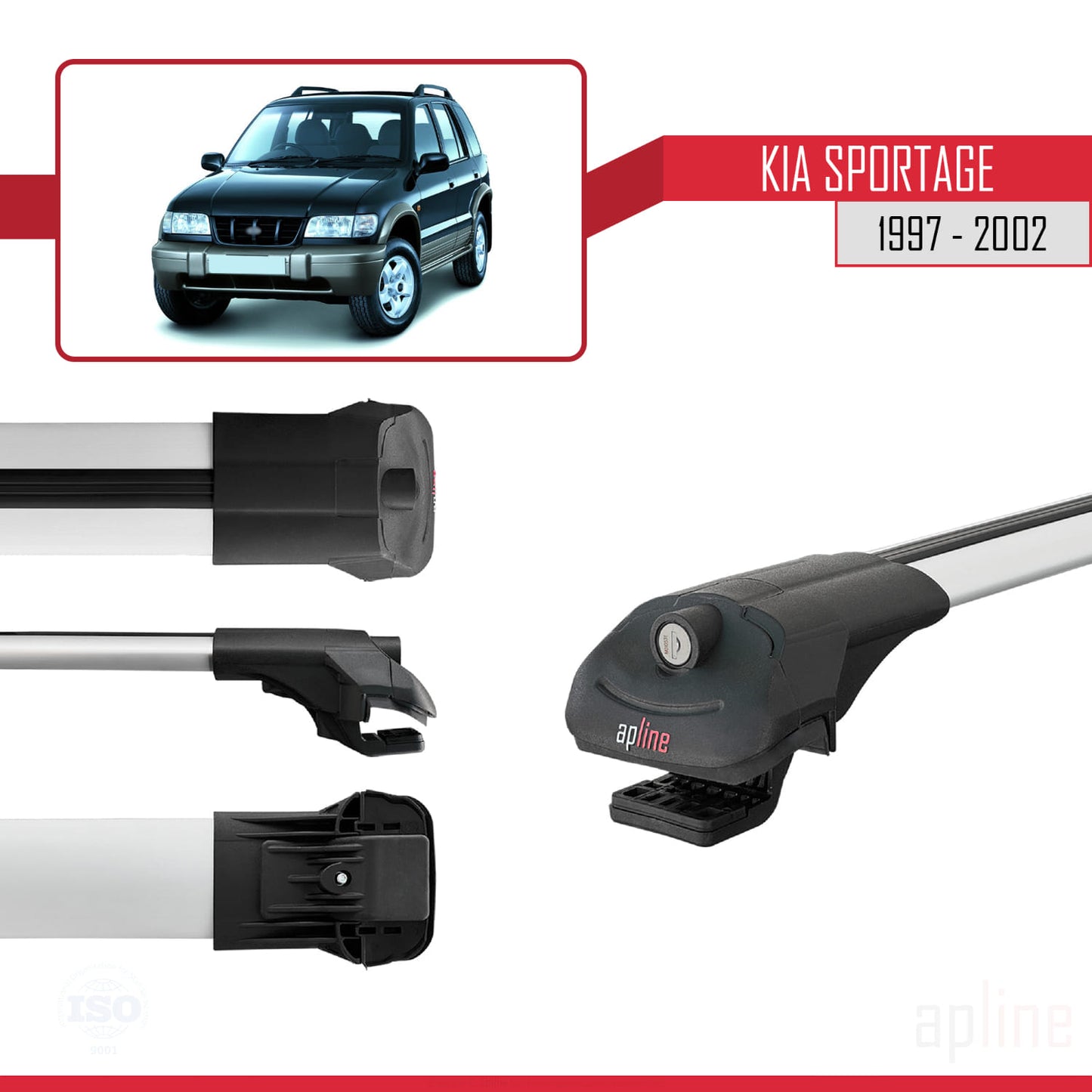 Compatible con Kia Sportage 1997-2002 ACE-1 Barras de Techo Auto Portaequipajes Barras Transversales Gris Aluminio 3 Barras