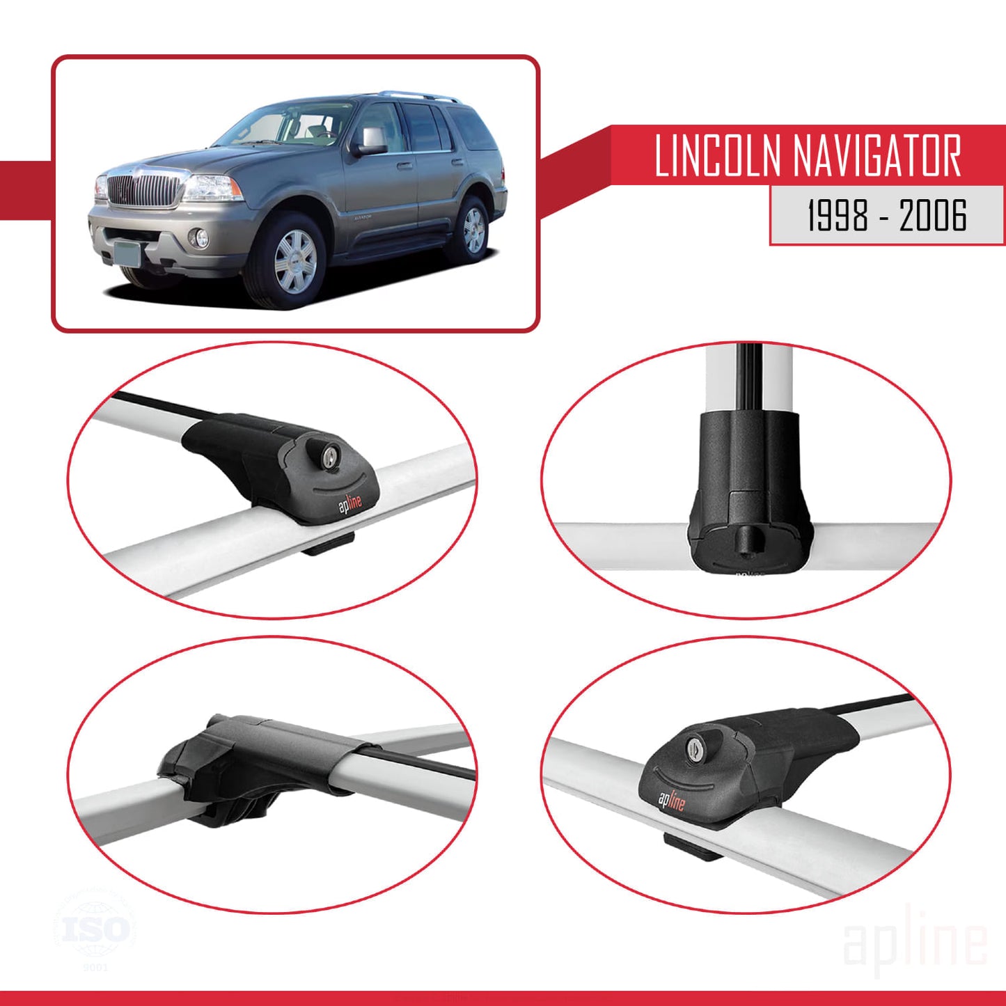 Compatible avec Lincoln Navigator 1998-2006 ACE-1 Barres de Toit Railing Porte-Bagages de Voiture Gris Aluminium 3 Barres