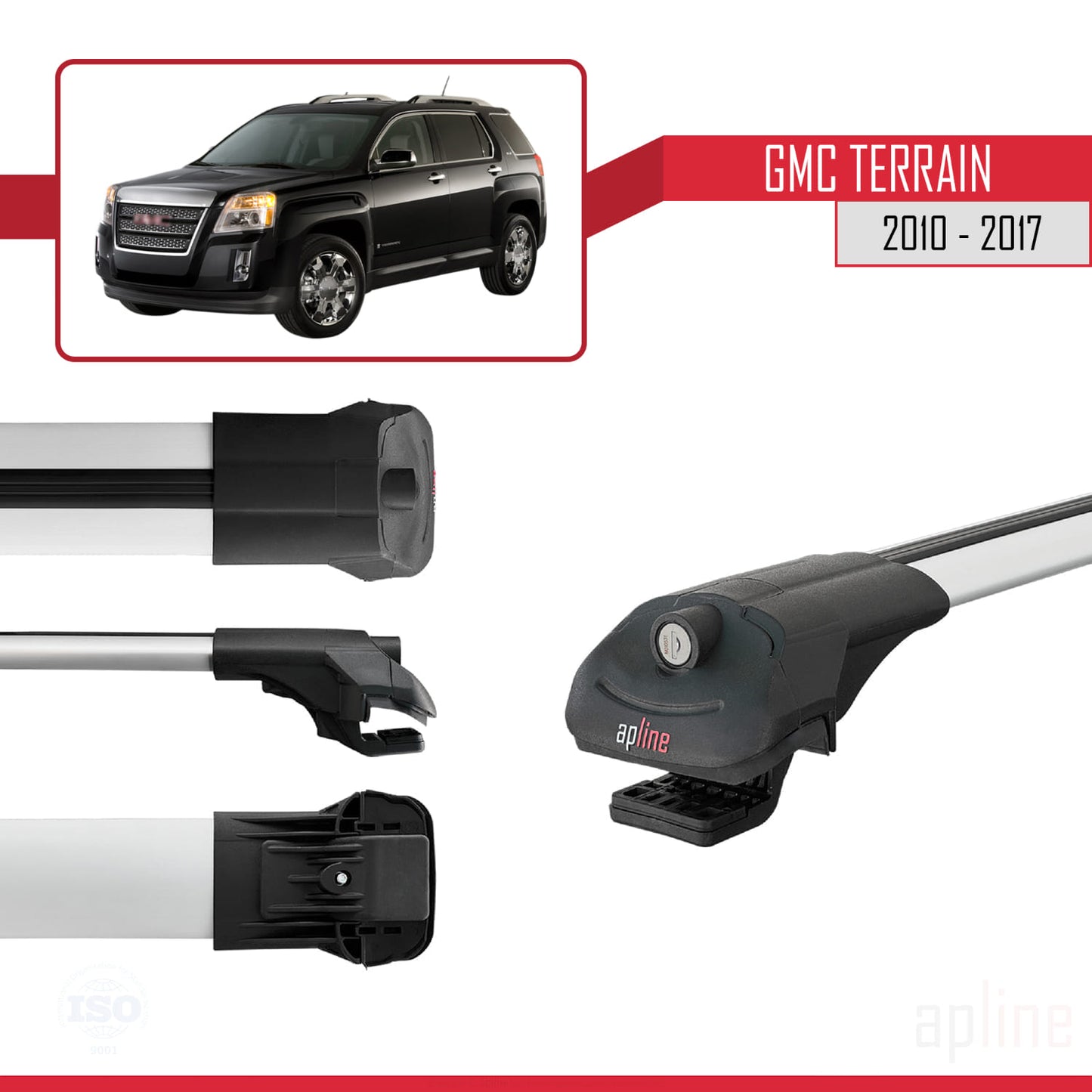 Compatible avec GMC Terrain 2010-2017 ACE-1 Barres de Toit Railing Porte-Bagages de Voiture Gris Aluminium 2 Barres