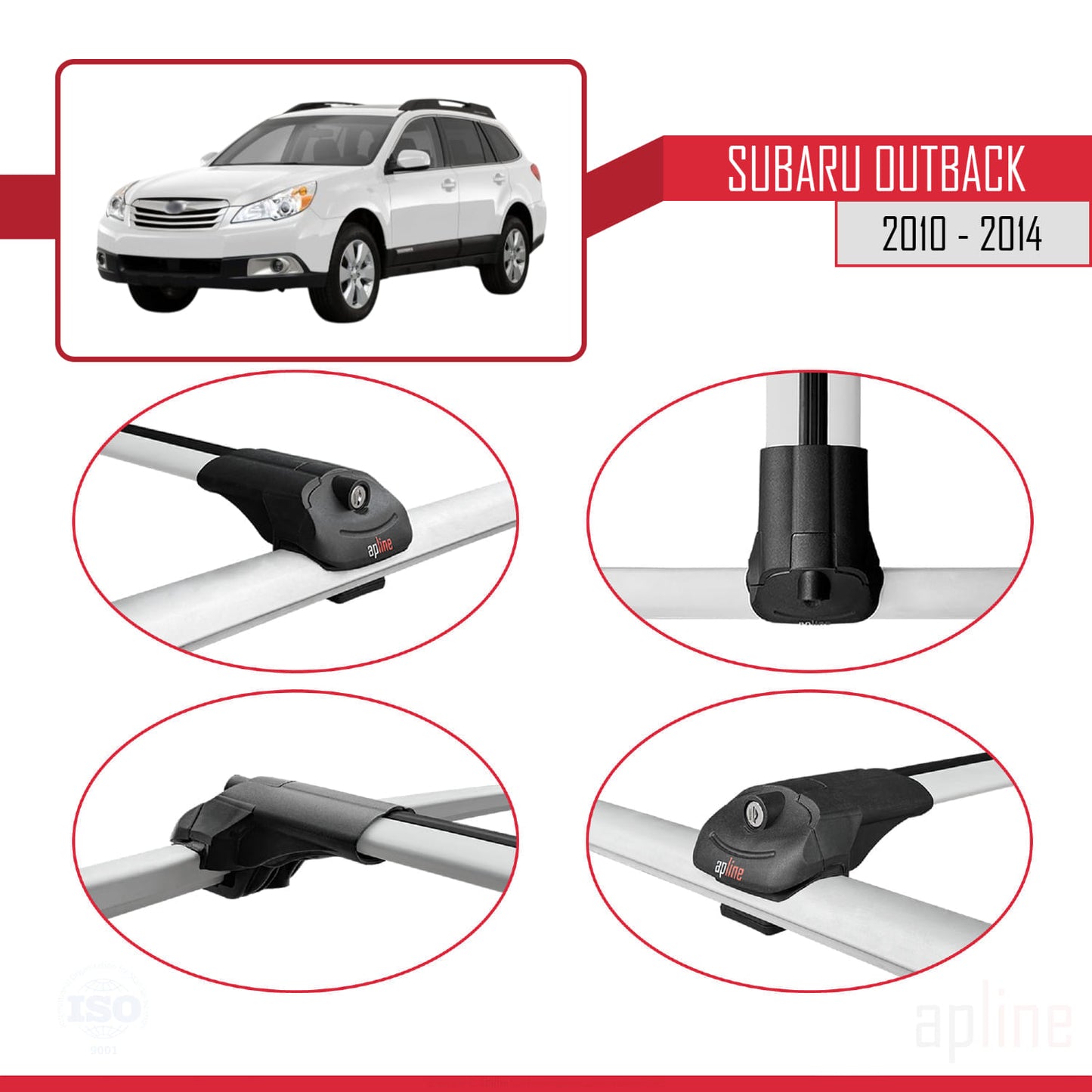 Compatible con Subaru Outback 2010-2014 ACE-1 Barras de Techo Auto Portaequipajes Barras Transversales Gris Aluminio 2 Barras