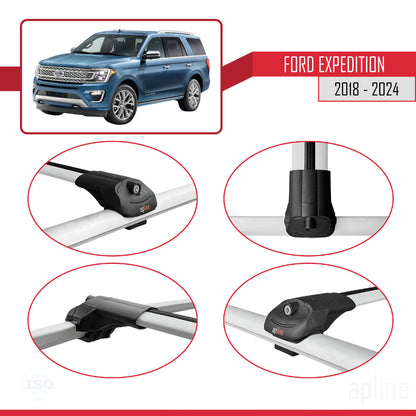 Compatible avec Ford Expedition 2018-2024 ACE-1 Barres de Toit Railing Porte-Bagages de Voiture Gris Aluminium 2 Barres