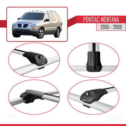 Compatible avec Pontiac Montana 2005-2009 ACE-1 Barres de Toit Railing Porte-Bagages de Voiture Gris Aluminium 2 Barres