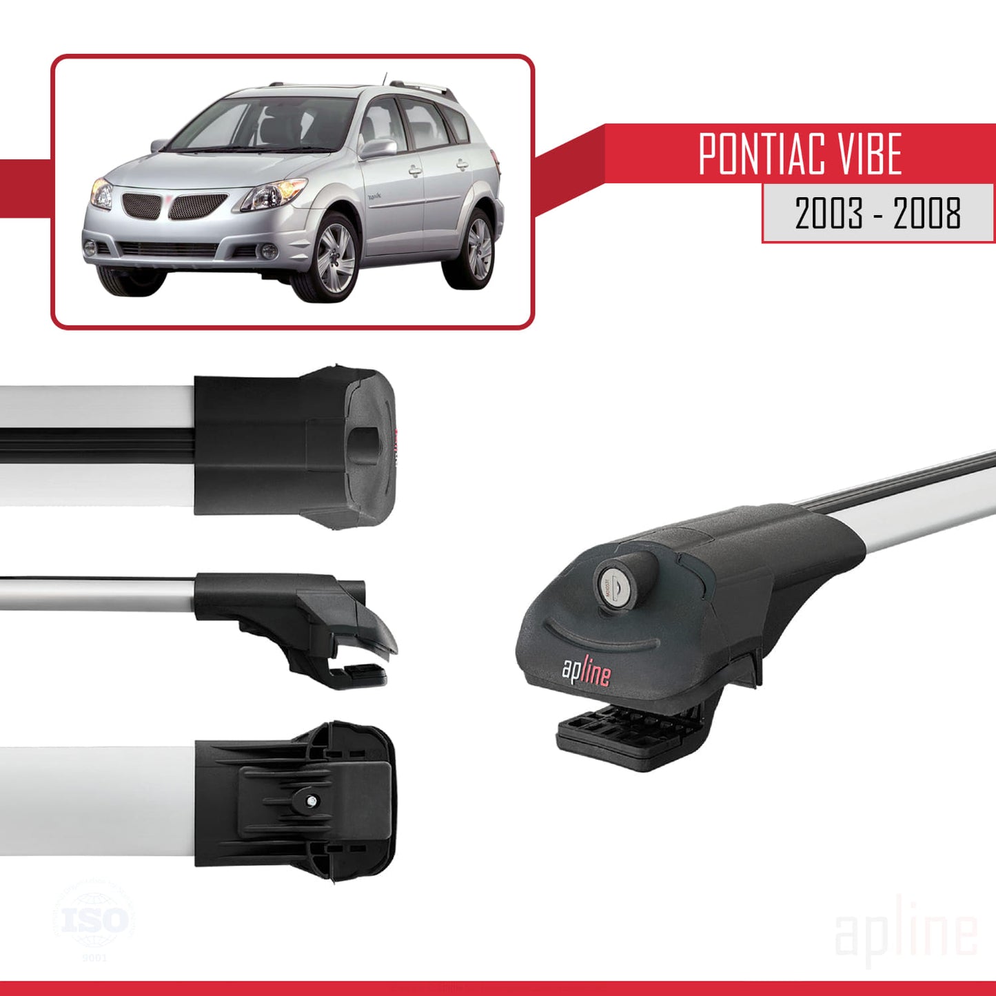 Compatible avec Pontiac Vibe 2003-2008 ACE-1 Barres de Toit Railing Porte-Bagages de Voiture Gris Aluminium 2 Barres