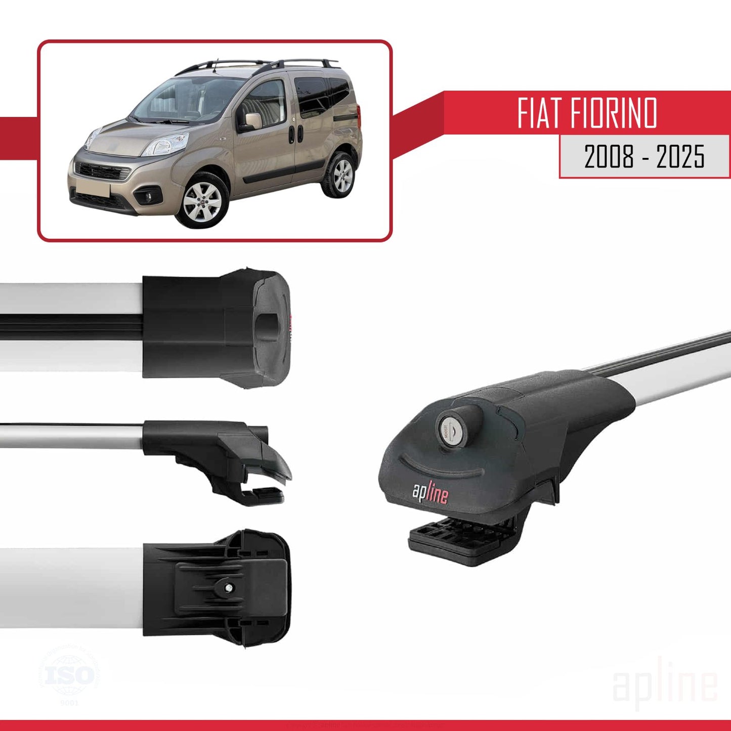 Compatibile con Fiat Fiorino (modello tubolare) 2008-2025 ACE-1 Barre portatutto per auto Portapacchi in alluminio grigio 4 barre