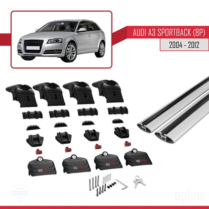 Compatibile con A3 (8PA) Sportback 2004-2012 ACE-2 Barre portatutto per auto Portapacchi Alluminio grigio 2 barre
