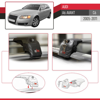 Compatible con A6 (C6) Avant 2005-2011 ACE-2 Barras de Techo Auto Portaequipajes Barras Transversales Gris Aluminio 2 Barras