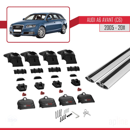 Compatible avec A6 (C6) Avant 2005-2011 ACE-2 Barres de Toit Railing Porte-Bagages de Voiture Gris Aluminium 2 Barres