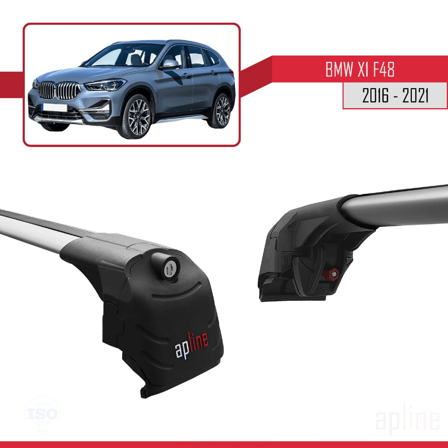 Compatibile con BMW X1 (F48) 2016-2022 ACE-2 Barre portatutto per auto Portapacchi in alluminio grigio 2 barre
