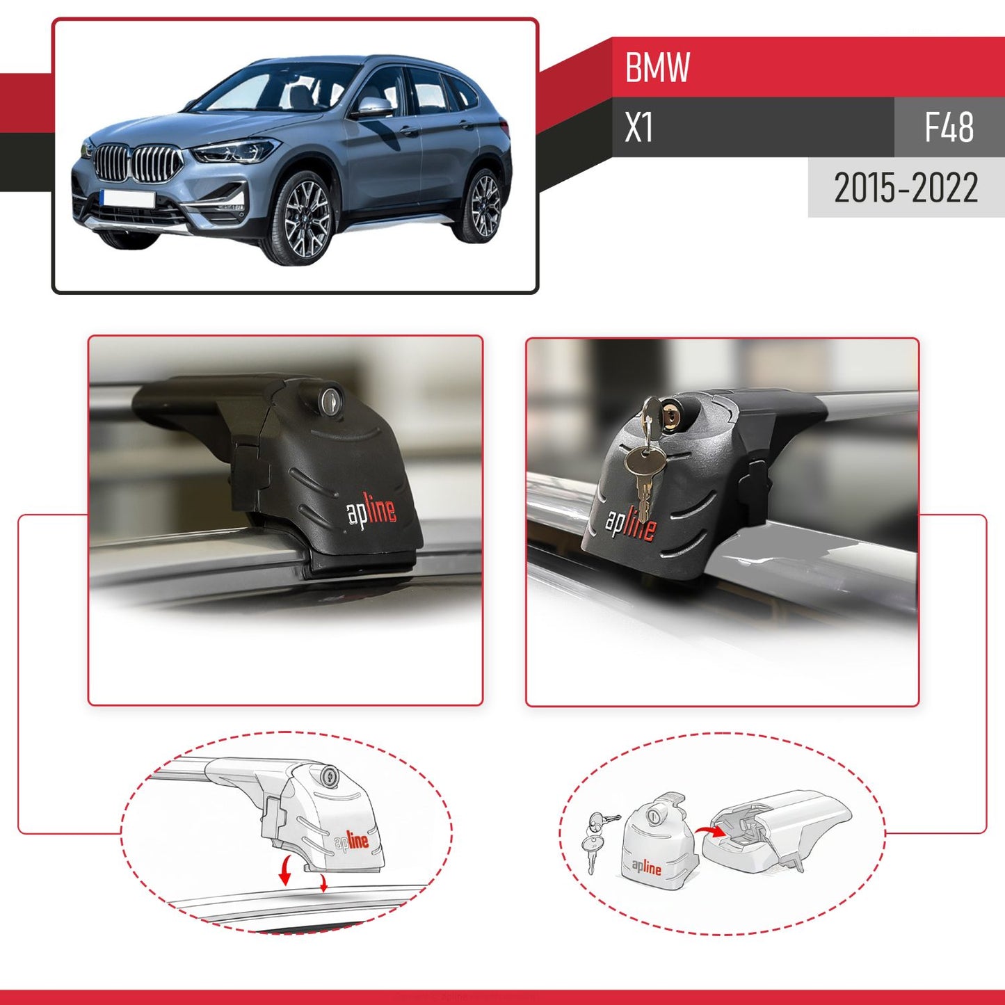 Compatible con BMW X1 (F48) 2016-2022 ACE-2 Barras de Techo Auto Portaequipajes Barras Transversales Gris Aluminio 2 Barras