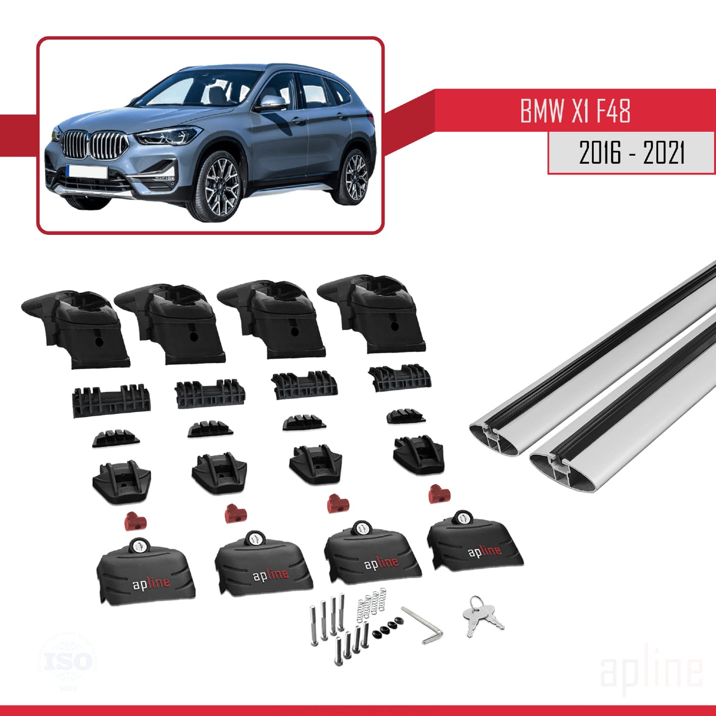 Compatibile con BMW X1 (F48) 2016-2022 ACE-2 Barre portatutto per auto Portapacchi in alluminio grigio 2 barre