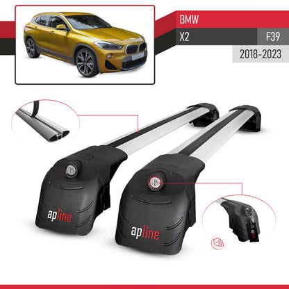 Compatible con BMW X2 (F39) 2018-2023 ACE-2 Barras de Techo Auto Portaequipajes Barras Transversales Gris Aluminio 2 Barras