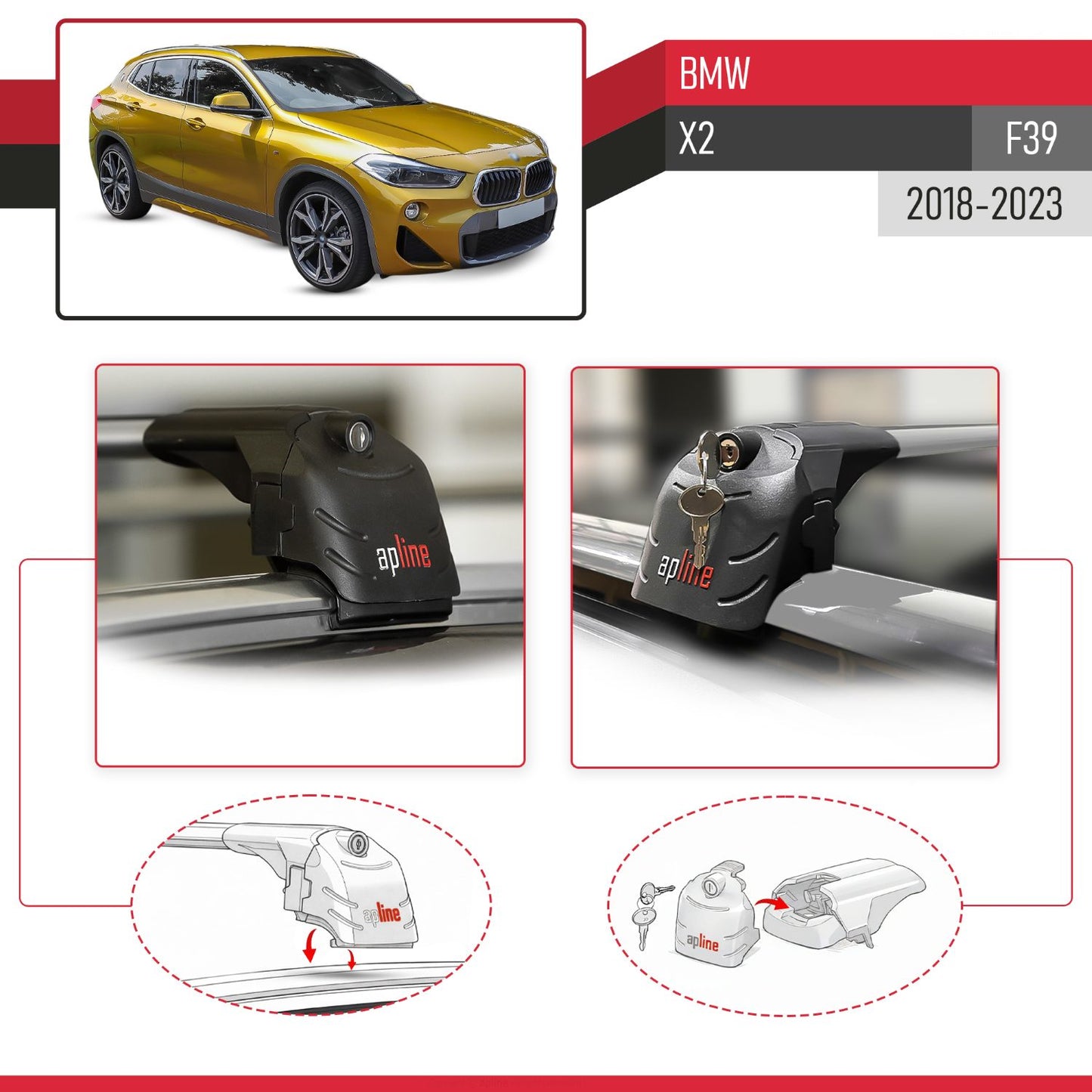 Compatible con BMW X2 (F39) 2018-2023 ACE-2 Barras de Techo Auto Portaequipajes Barras Transversales Gris Aluminio 2 Barras