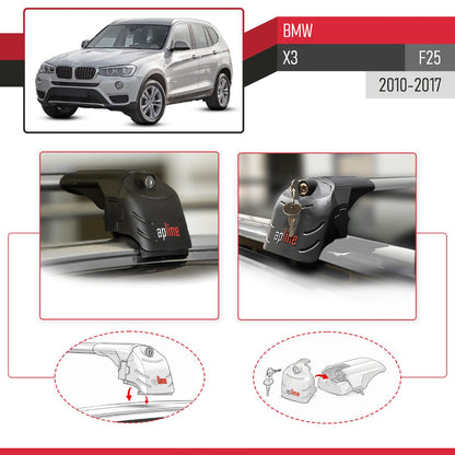 Compatible con BMW X3 (F25) 2011-2017 ACE-2 Barras de Techo Auto Portaequipajes Barras Transversales Gris Aluminio 2 Barras