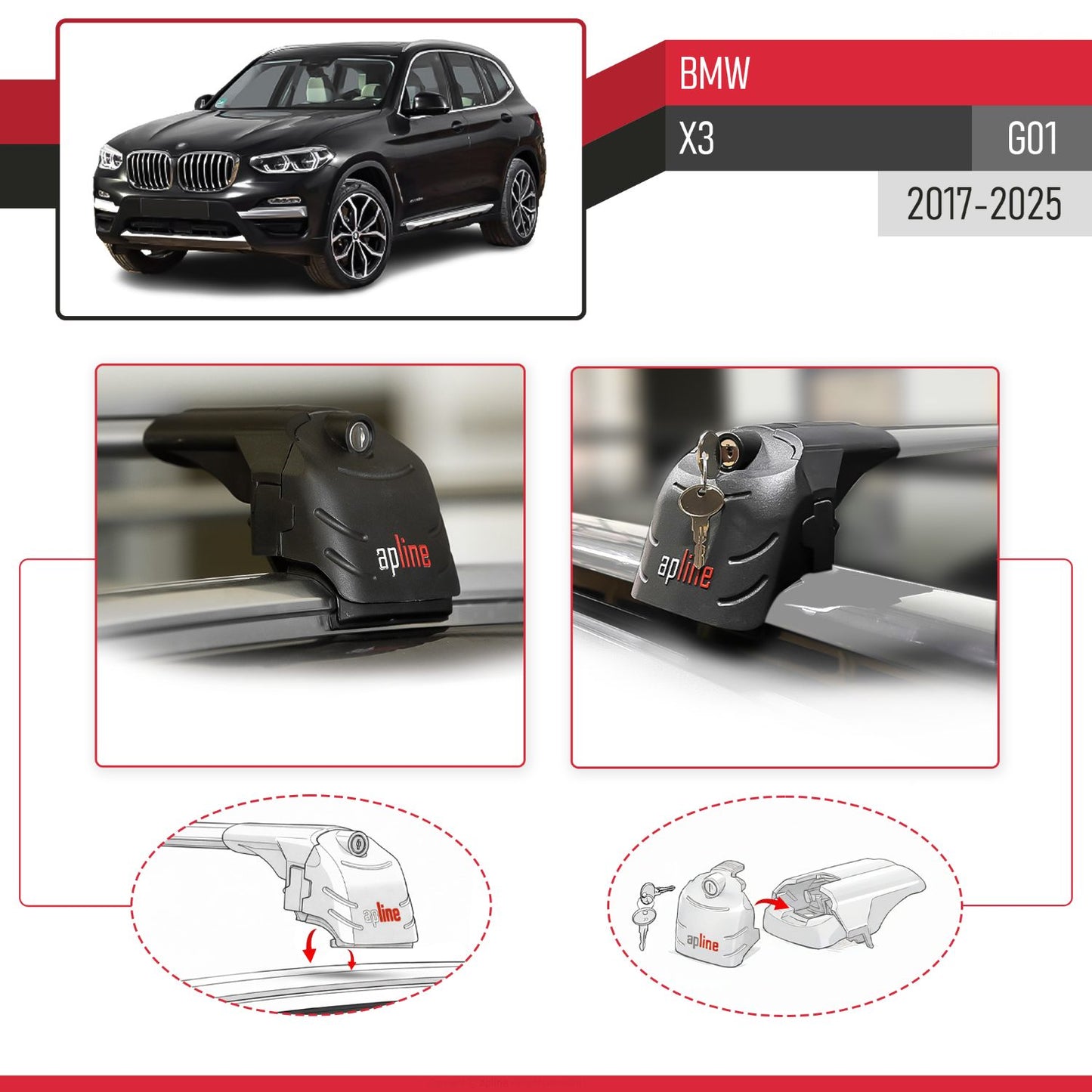 Compatible con BMW X3 (G01) 2018-2024 ACE-2 Barras de Techo Auto Portaequipajes Barras Transversales Gris Aluminio 2 Barras