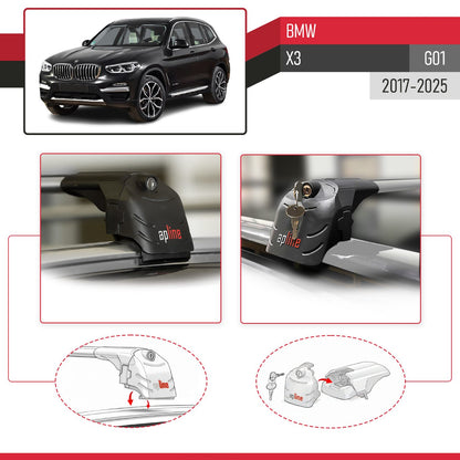 Compatible con BMW X3 (G01) 2018-2024 ACE-2 Barras de Techo Auto Portaequipajes Barras Transversales Gris Aluminio 2 Barras