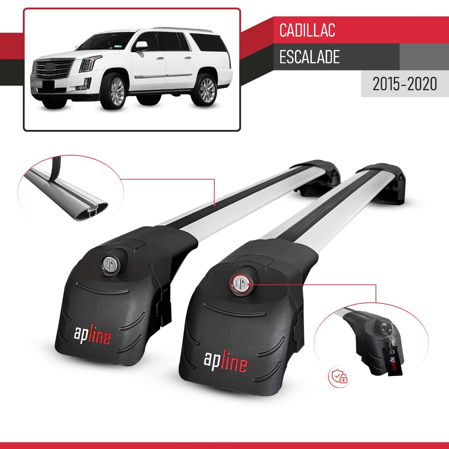 Compatible con Cadillac Escalade 2015-2020 ACE-2 Barras de Techo Auto Portaequipajes Barras Transversales Gris Aluminio 2 Barras
