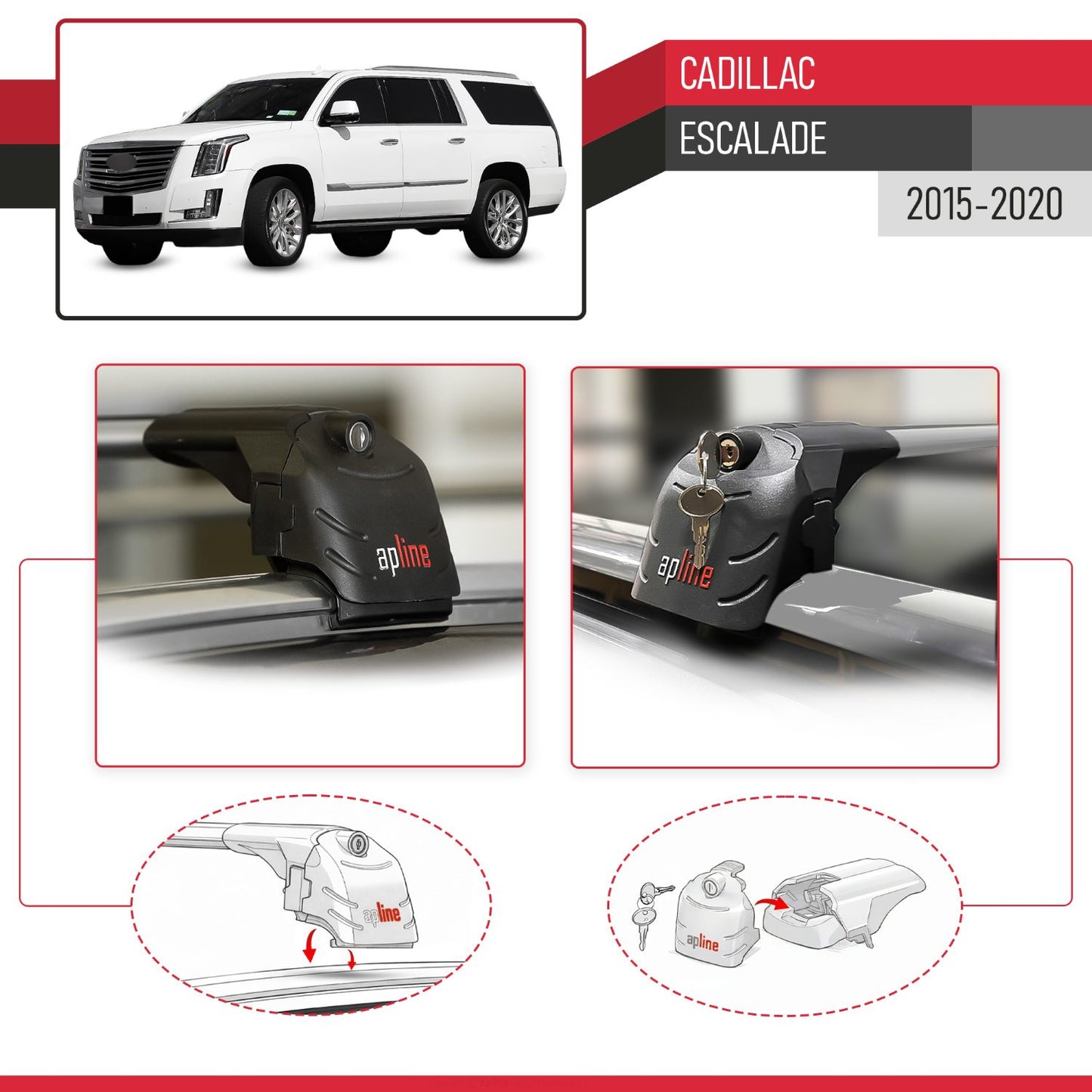Compatible con Cadillac Escalade 2015-2020 ACE-2 Barras de Techo Auto Portaequipajes Barras Transversales Gris Aluminio 2 Barras