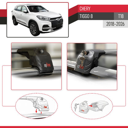 Compatible con Chery Tiggo 8 2018-2024 ACE-2 Barras de Techo Auto Portaequipajes Barras Transversales Gris Aluminio 2 Barras