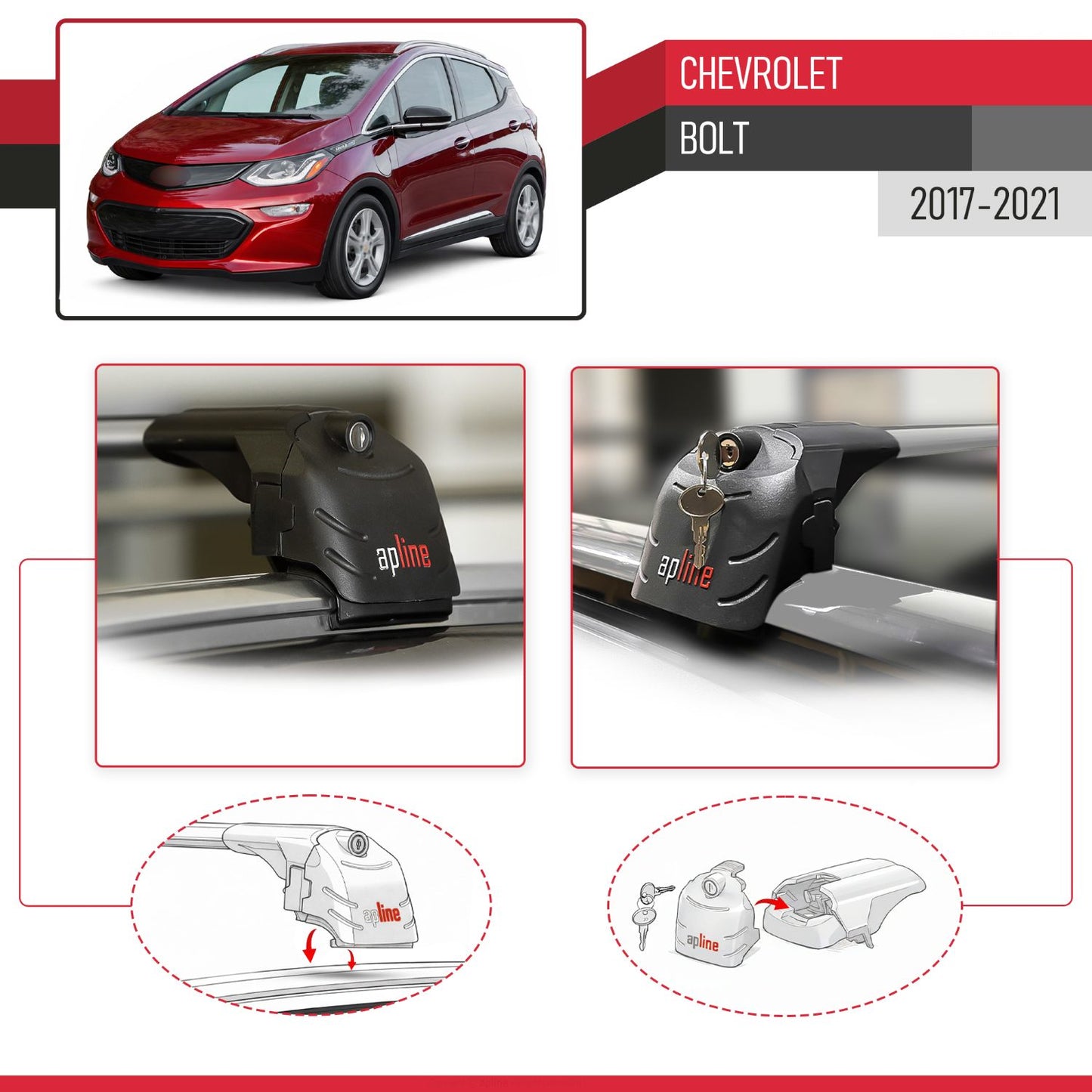 Compatible con Chevrolet Bolt 2017-2021 ACE-2 Barras de Techo Auto Portaequipajes Barras Transversales Gris Aluminio 2 Barras