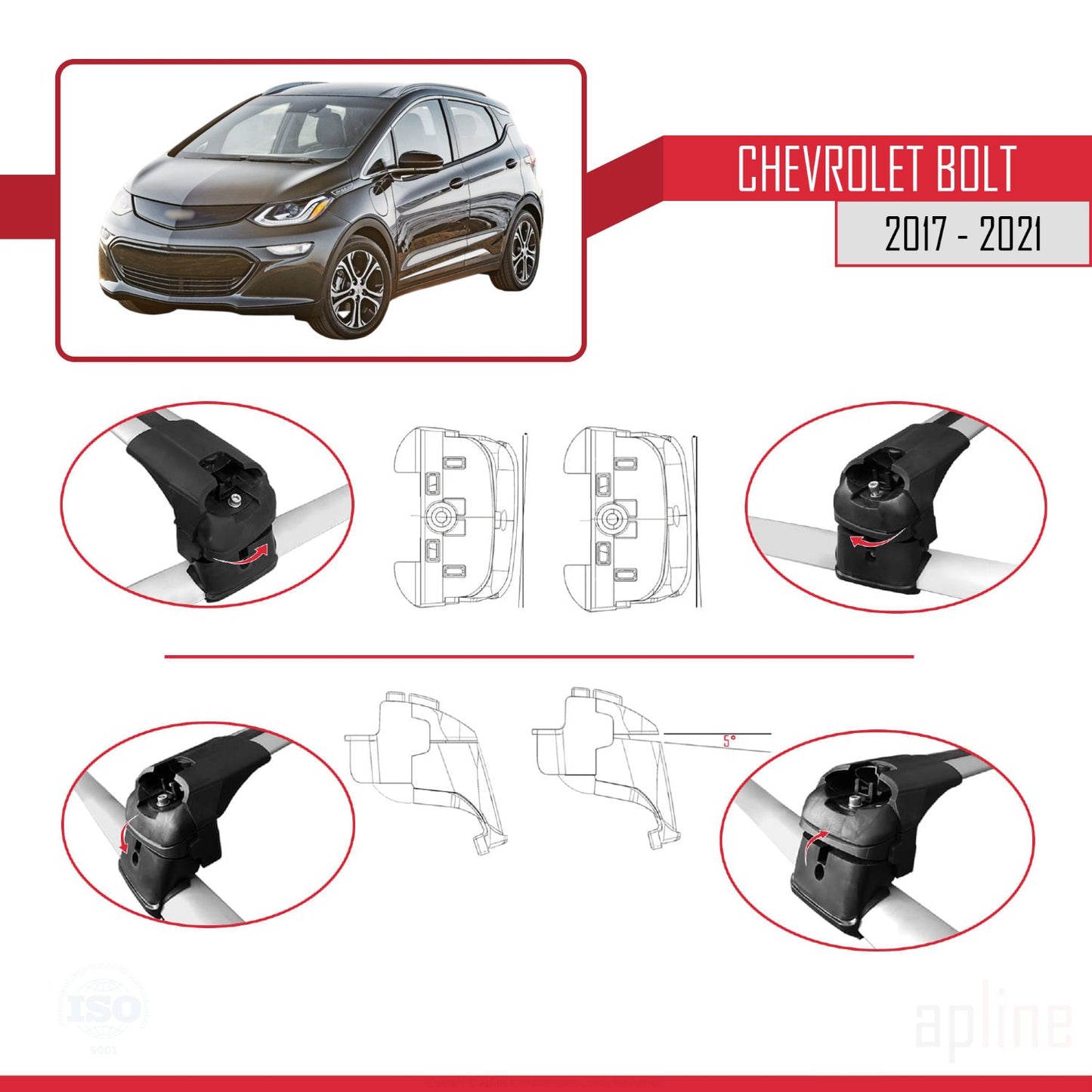 Compatibile con Chevrolet Bolt 2017-2021 ACE-2 Barre portatutto per auto Portapacchi in alluminio grigio 2 barre