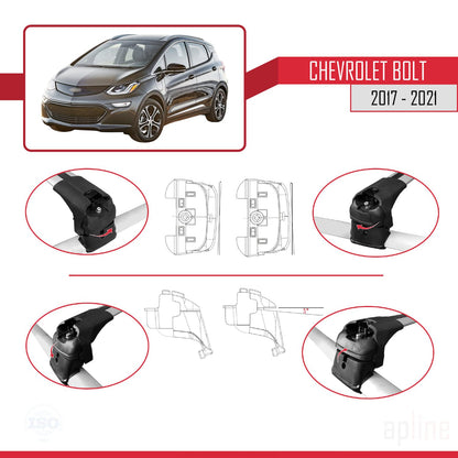 Compatibile con Chevrolet Bolt 2017-2021 ACE-2 Barre portatutto per auto Portapacchi in alluminio grigio 2 barre
