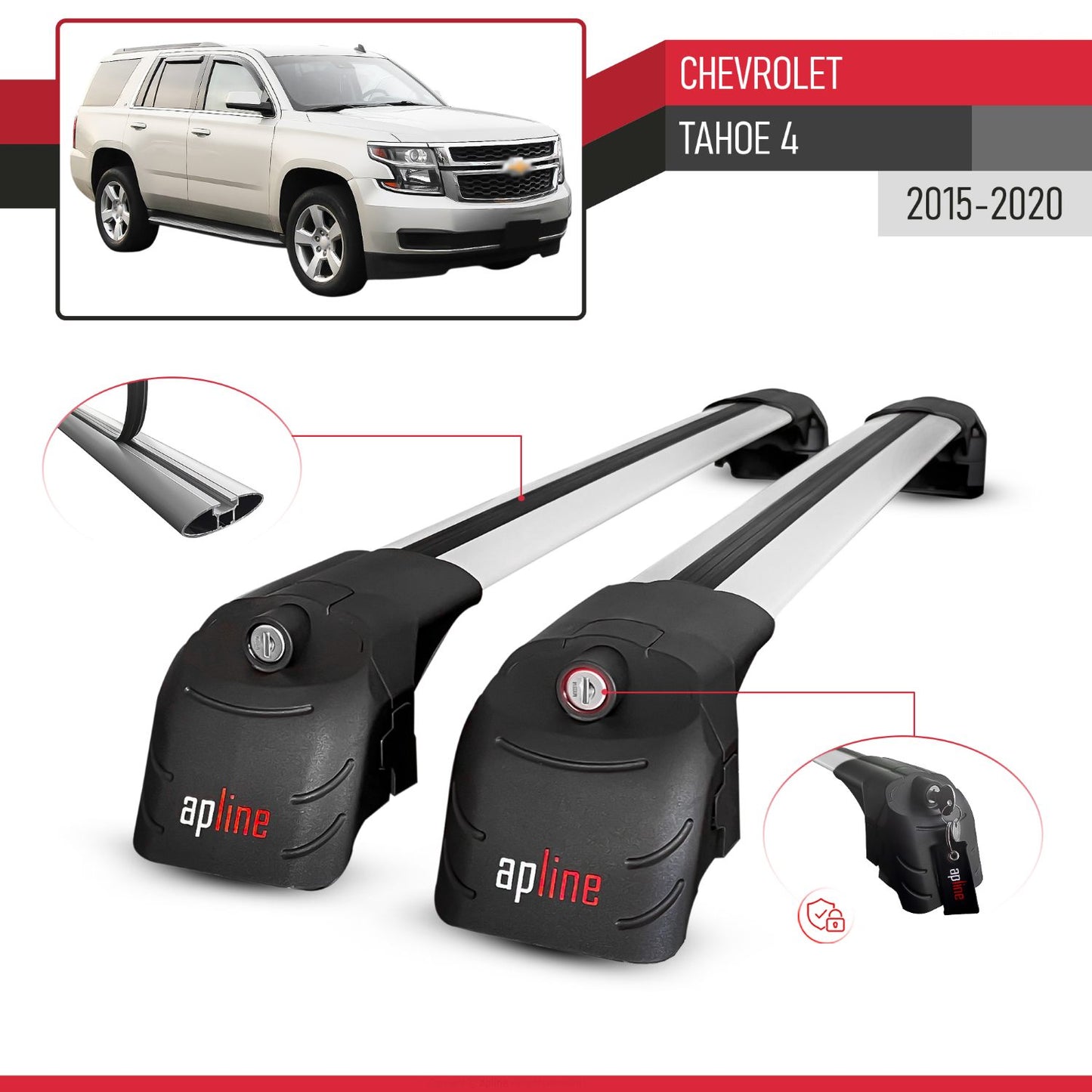 Compatible con Chevrolet Tahoe 4 2015-2020 ACE-2 Barras de Techo Auto Portaequipajes Barras Transversales Gris Aluminio 2 Barras