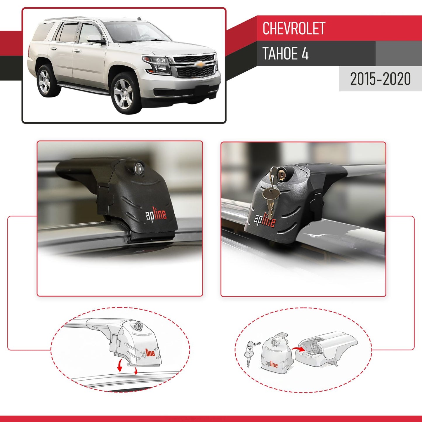 Compatible con Chevrolet Tahoe 4 2015-2020 ACE-2 Barras de Techo Auto Portaequipajes Barras Transversales Gris Aluminio 2 Barras