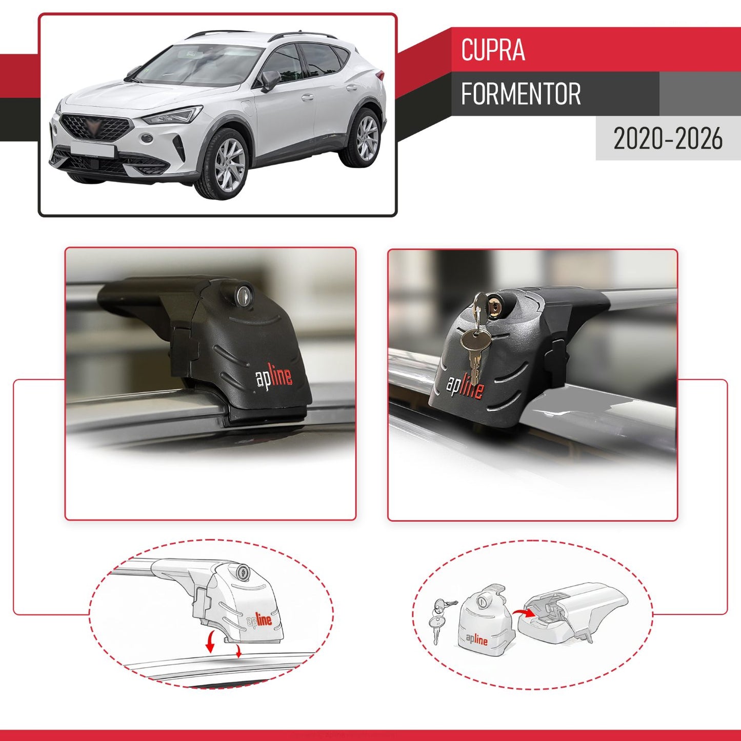 Compatible con Cupra Formentor 2020-2025 ACE-2 Barras de Techo Auto Portaequipajes Barras Transversales Gris Aluminio 2 Barras