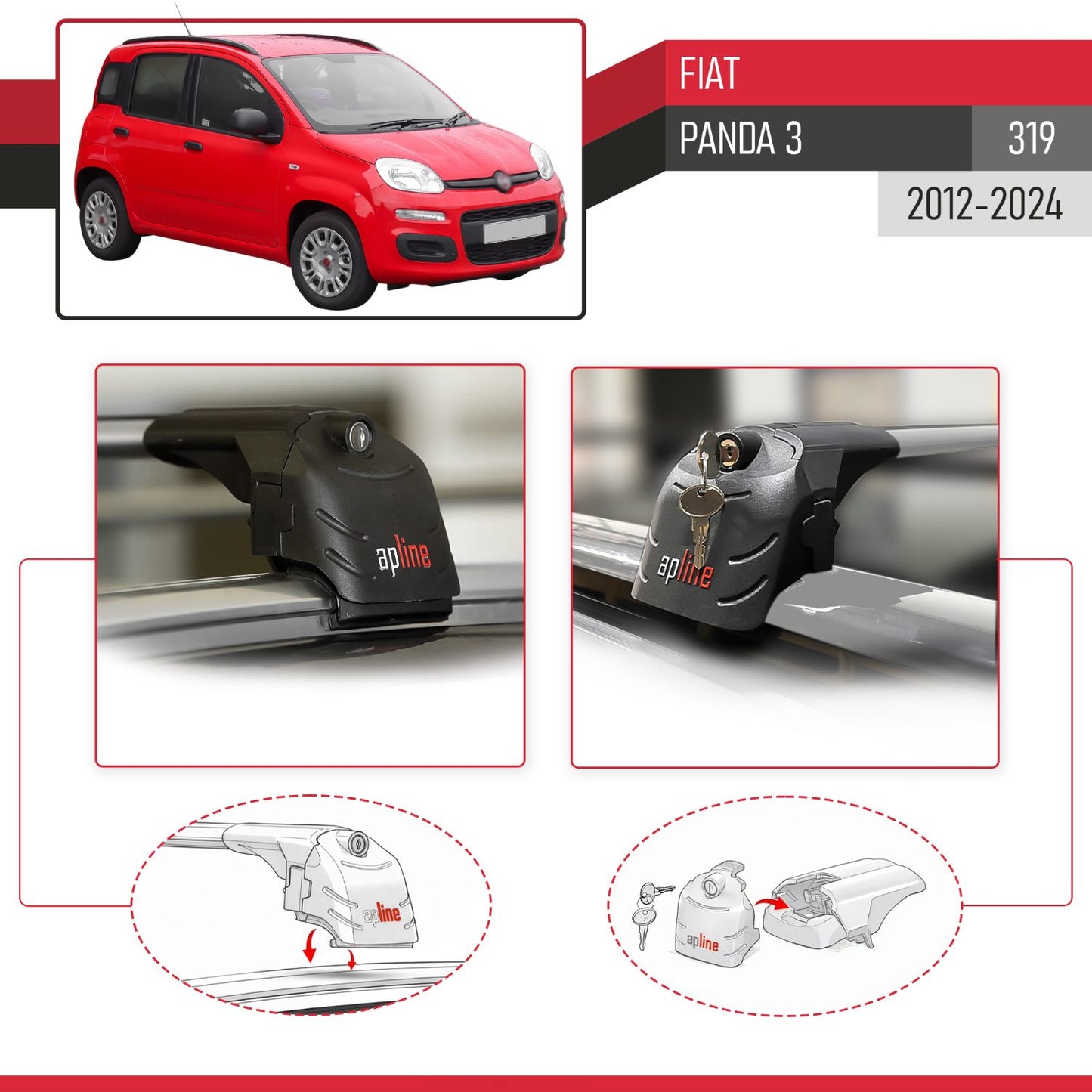Compatible con Fiat Panda 3 (319) 2012-2024 ACE-2 Barras de Techo Auto Portaequipajes Barras Transversales Gris Aluminio 2 Barras