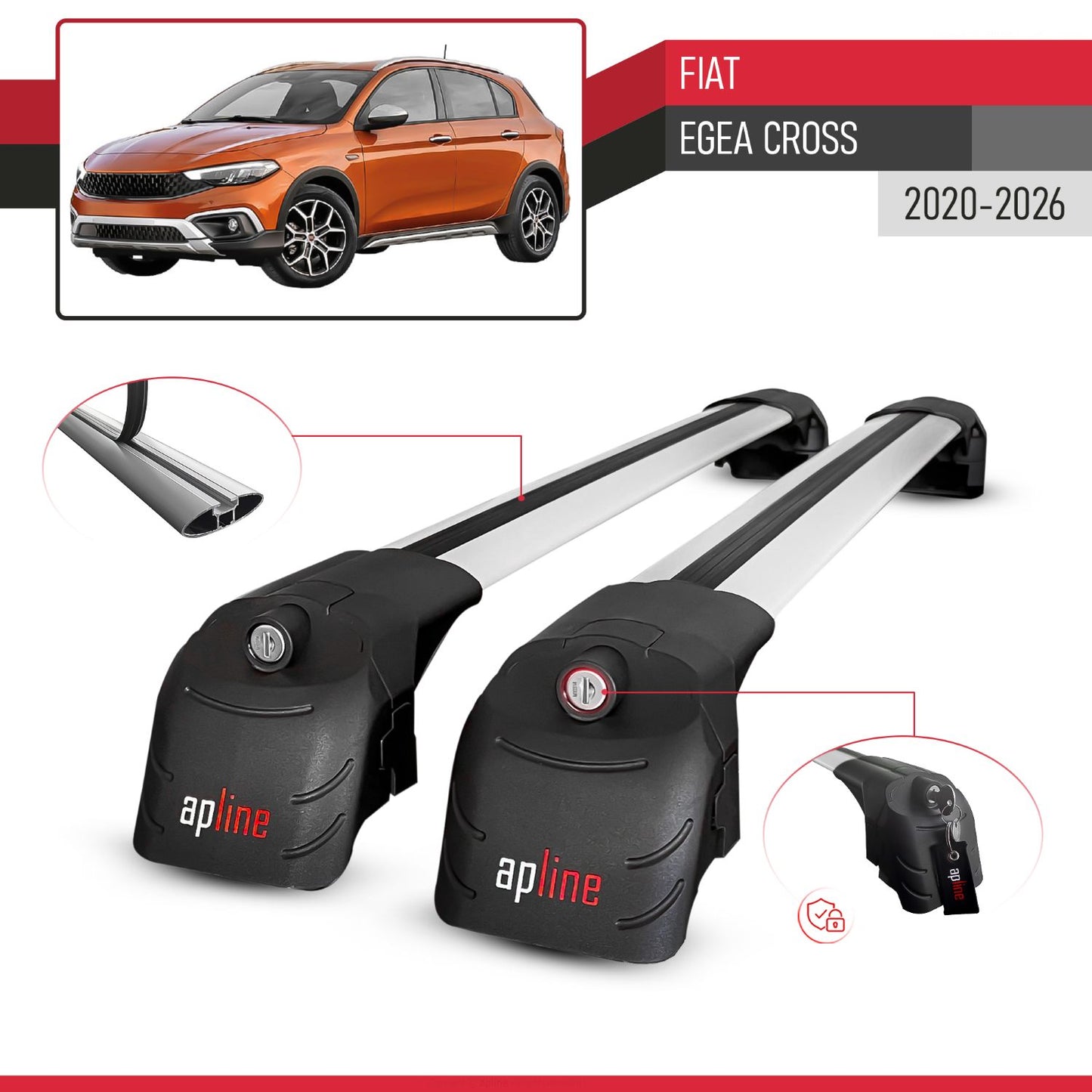 Compatible con Fiat Egea Cross 2020-2025 ACE-2 Barras de Techo Auto Portaequipajes Barras Transversales Gris Aluminio 2 Barras