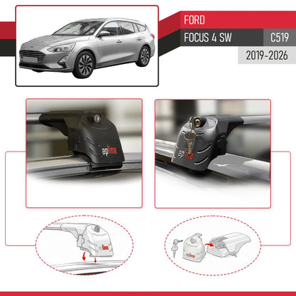 Compatible con Ford Focus 4 (C519) Familiar 2019-2025 ACE-2 Barras de Techo Auto Portaequipajes Barras Transversales Gris Aluminio 2 Barras