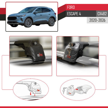 Compatible con Ford Escape 4 (CX482) 2020-2025 ACE-2 Barras de Techo Auto Portaequipajes Barras Transversales Gris Aluminio 2 Barras
