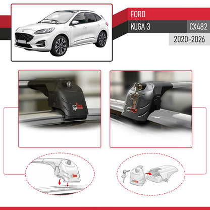 Compatible con Ford Kuga 3 (CX482) 2020-2025 ACE-2 Barras de Techo Auto Portaequipajes Barras Transversales Gris Aluminio 2 Barras