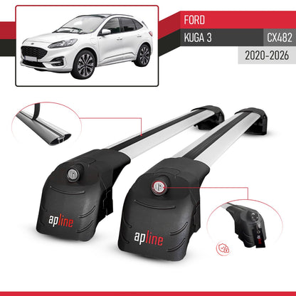 Compatible con Ford Kuga 3 (CX482) 2020-2025 ACE-2 Barras de Techo Auto Portaequipajes Barras Transversales Gris Aluminio 2 Barras