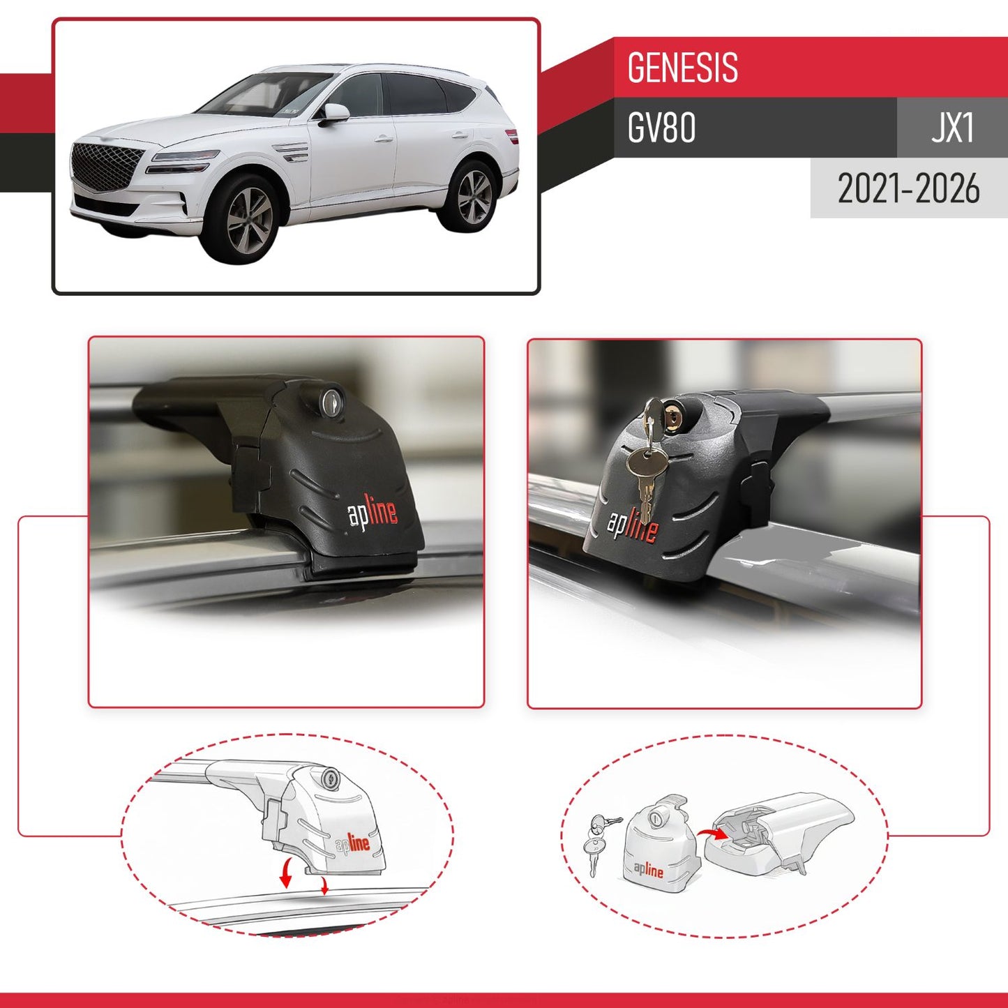 Compatible con Genesis GV80 (JX1) 2021-2025 ACE-2 Barras de Techo Auto Portaequipajes Barras Transversales Gris Aluminio 2 Barras
