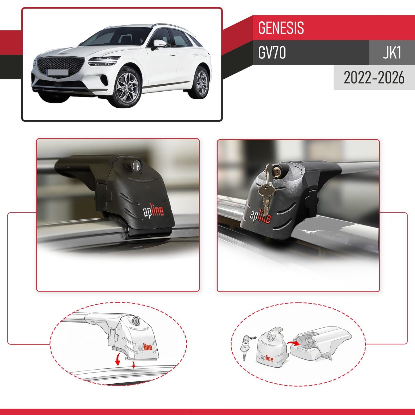 Compatible with Genesis GV70 (JK1) 2022-2025 ACE-2 Car Roof Rack Cross Bar Grey Aluminium 2 Bars