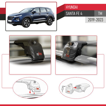 Compatible con Hyundai Santa Fe 4 (TM) 2019-2023 ACE-2 Barras de Techo Auto Portaequipajes Barras Transversales Gris Aluminio 2 Barras