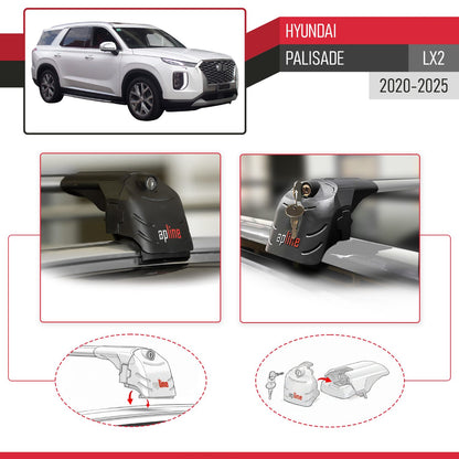 Compatible con Hyundai Palisade (LX2) 2020-2025 ACE-2 Barras de Techo Auto Portaequipajes Barras Transversales Gris Aluminio 2 Barras