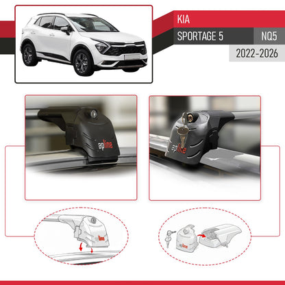 Compatible con Kia Sportage 5 (NQ5) 2022-2025 Non-Sunroof ACE-2 Barras de Techo Auto Portaequipajes Barras Transversales Gris Aluminio 2 Barras