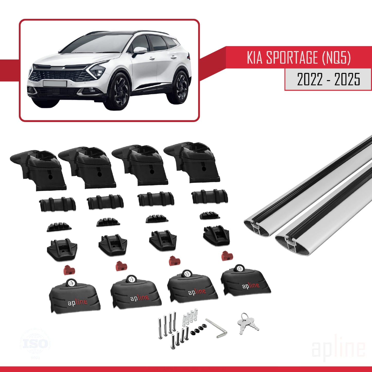 Compatible avec Kia Sportage 5 (NQ5) 2022-2025 Non-Sunroof ACE-2 Barres de Toit Railing Porte-Bagages de Voiture Gris Aluminium 2 Barres