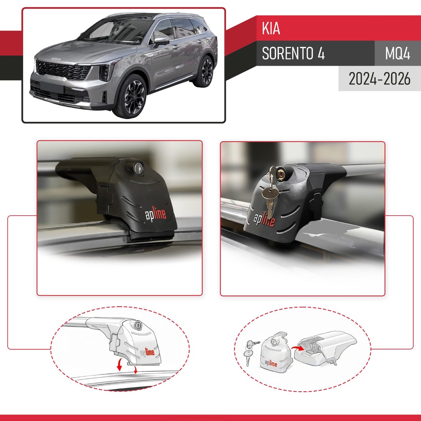 Compatible con Kia Sorento 4 (MQ4) 2021-2025 ACE-2 Barras de Techo Auto Portaequipajes Barras Transversales Gris Aluminio 2 Barras