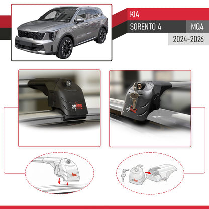 Compatible con Kia Sorento 4 (MQ4) 2021-2025 ACE-2 Barras de Techo Auto Portaequipajes Barras Transversales Gris Aluminio 2 Barras
